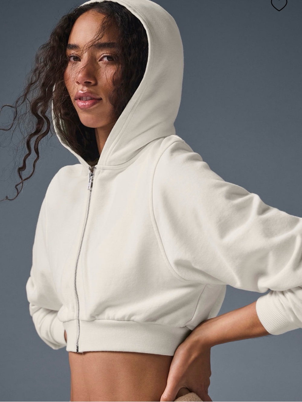 ALO Yoga Sweet Escape Zip Up Hoodie Ivory Cream Cropped M Medium